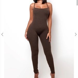 Myoutfitonline ribbed Katy jumpsuit brown
